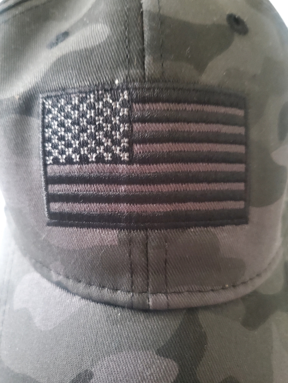 NWOT INFINITY Black Grey Camo Baseball Cap with American Flag Patch - Picture 2 of 5